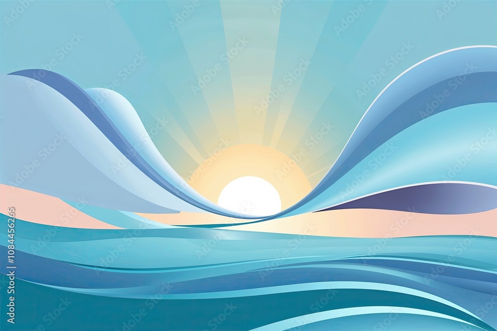 Pastel Blue Horizon Artwork with Gentle Curves and Luminous Effect Pastel Blue Horizon Artwork with Gentle Curves and Luminous Effect