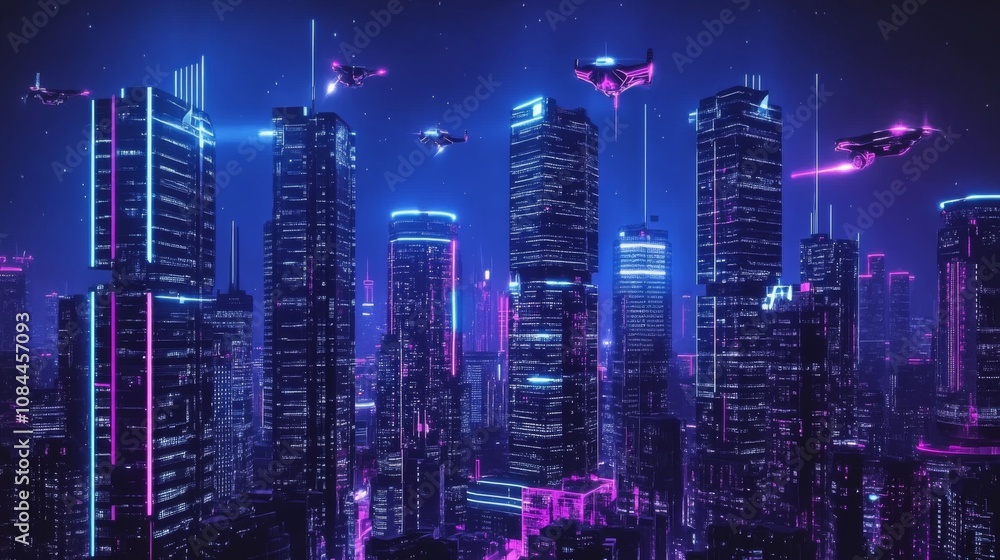 Fototapeta premium Futuristic Neon City at Night