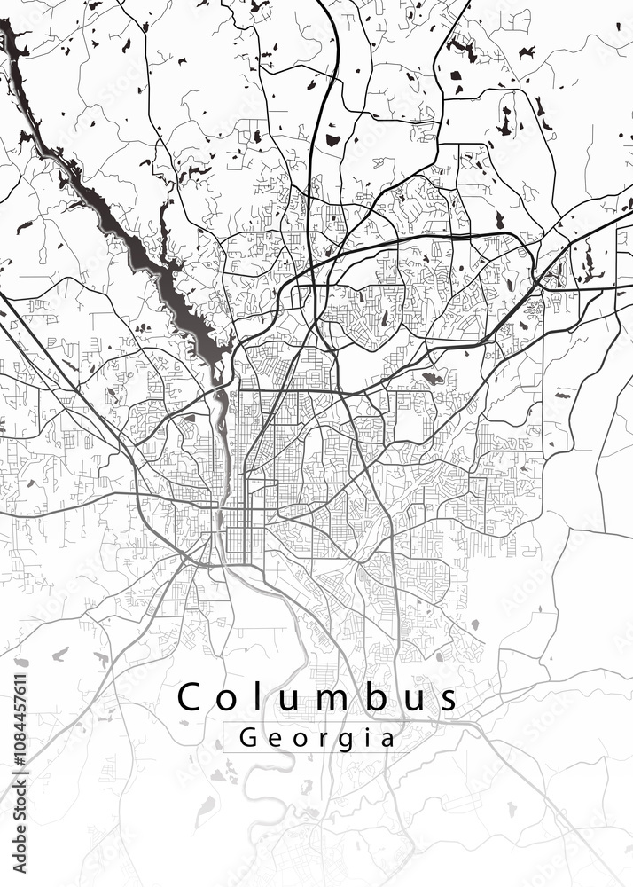Minimalist white map of Columbus, Georgia – A modern map print highlighting infrastructure of the city, useful for tourism purposes
Minimalist white map of Columbus, Georgia – A modern map print highlighting infrastructure of the city, useful for tourism purposes