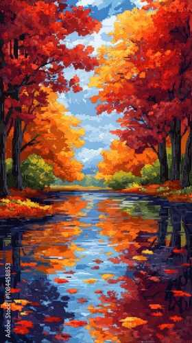 Autumnal Colors Reflecting in a Peaceful River