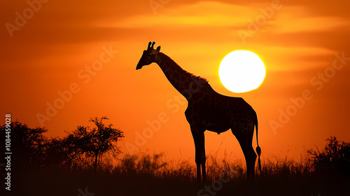 Giraffe black silhouette illustration. Silhouette. Illustration