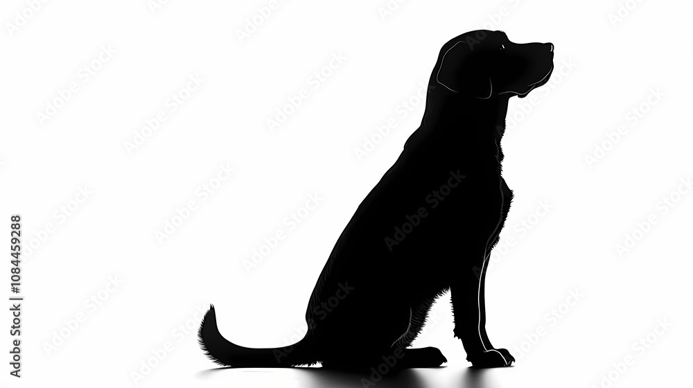 Labrador dog silhouette sitting with tail curled, facing away on white background. Silhouette. Illustration Labrador dog silhouette sitting with tail curled, facing away on white background. Silhouette. Illustration