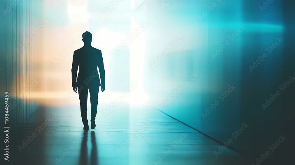 Fototapeta premium Mysterious silhouette of a business person in the background. Silhouette. Illustration