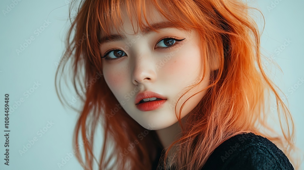 Obraz premium Portrait of a woman in red long hair, beauty salon concept.