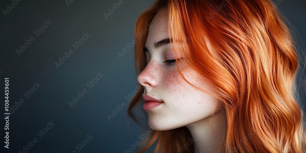 Fototapeta premium Portrait of a woman in red long hair, beauty salon concept.