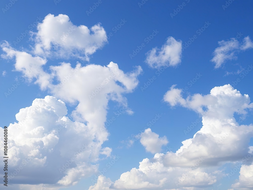 Fototapeta premium A stunning blue sky with cumulus clouds in various shapes and sizes floating gently, blue sky, day
