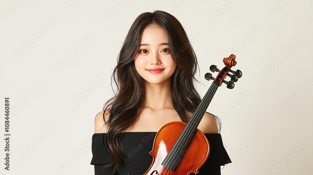 Professional headshot of a young Asian female musician, warm smile, modern casual style, clean background, studio quality Professional headshot of a young Asian female musician, warm smile, modern casual style, clean background, studio quality