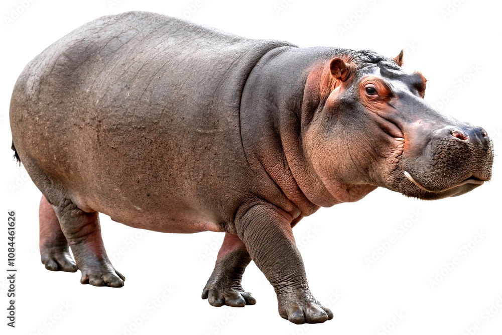 Full Body Shot of a Playful Hippo Looking at the Camera, Isolated on a White Background for Wildlife Safari or Zoo Themes, Capturing the Fun and Charm of Nature's Gentle Giant Full Body Shot of a Playful Hippo Looking at the Camera, Isolated on a White Background for Wildlife Safari or Zoo Themes, Capturing the Fun and Charm of Nature's Gentle Giant