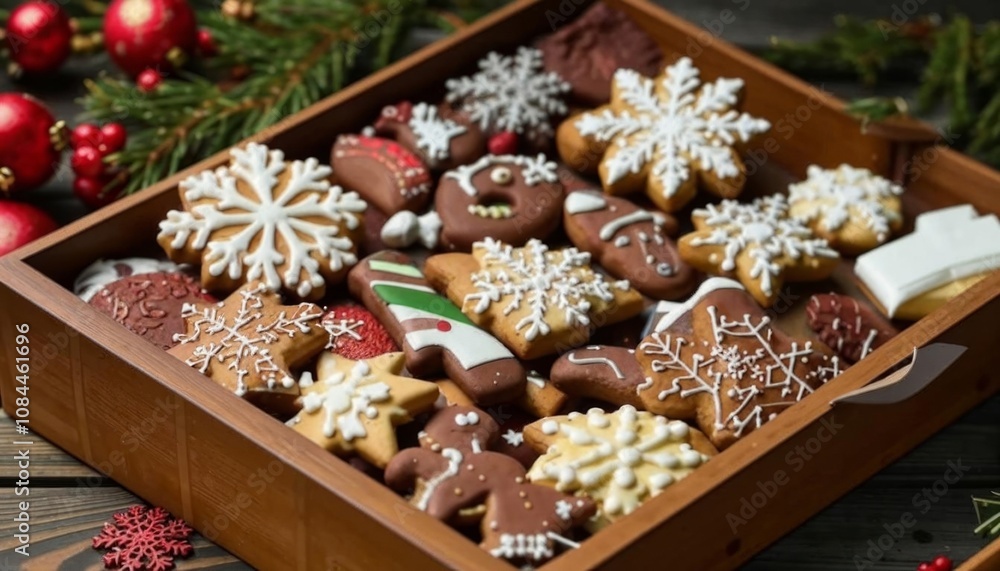 Assorted Christmas cookies in wooden box - perfect idea for Christmas gift or decoration. AI generated.
Assorted Christmas cookies in wooden box - perfect idea for Christmas gift or decoration. AI generated.