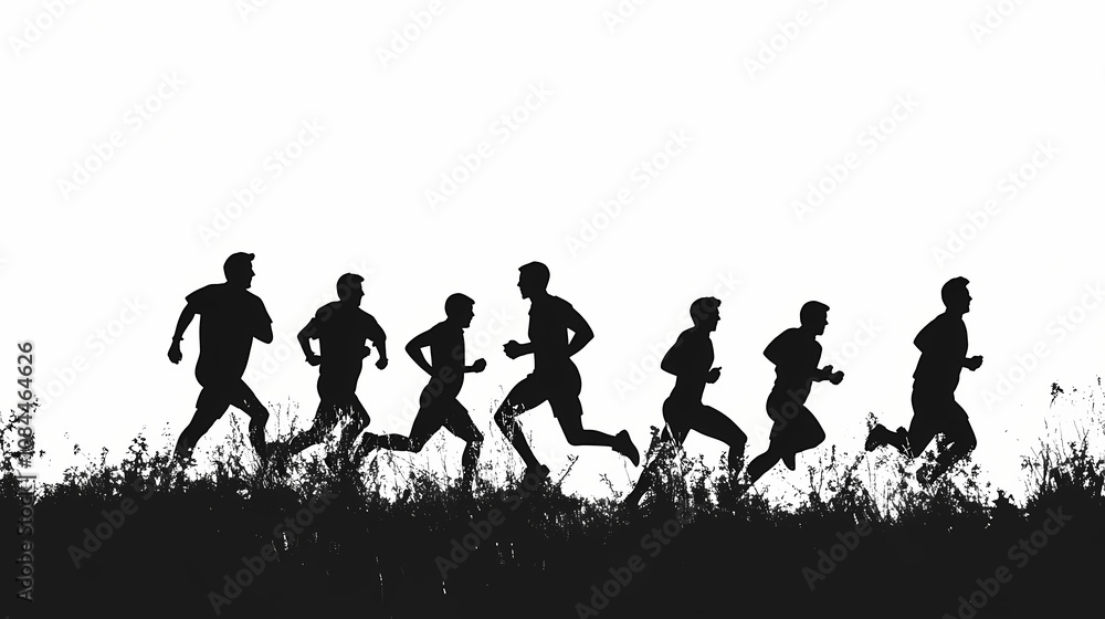 Black silhouette group of runner running on white background. Silhouette. Illustration Black silhouette group of runner running on white background. Silhouette. Illustration