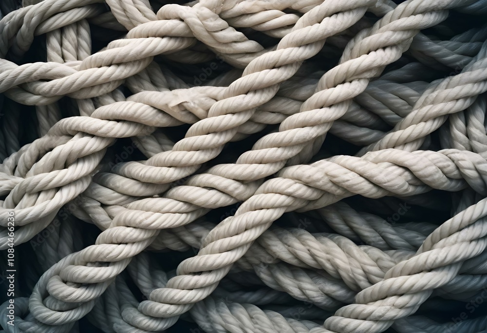 Tangled Rope Knot: Nautical Twisted Jute Cord on a Ship or Boat Tangled Rope Knot: Nautical Twisted Jute Cord on a Ship or Boat