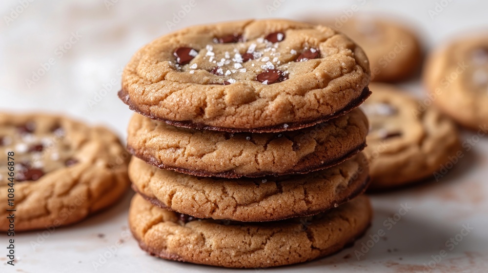 Warm, chewy cookies stacked high, topped with sea salt Warm, chewy cookies stacked high, topped with sea salt