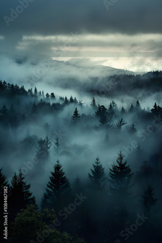 Omnipresence in Nature: Ethereal Dawn Wrapped in Serene Fog