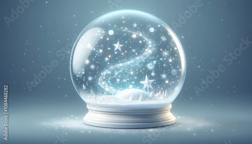 translucent snow globe effect with floating stars and swirling snow new year greeting card,banner,copy space