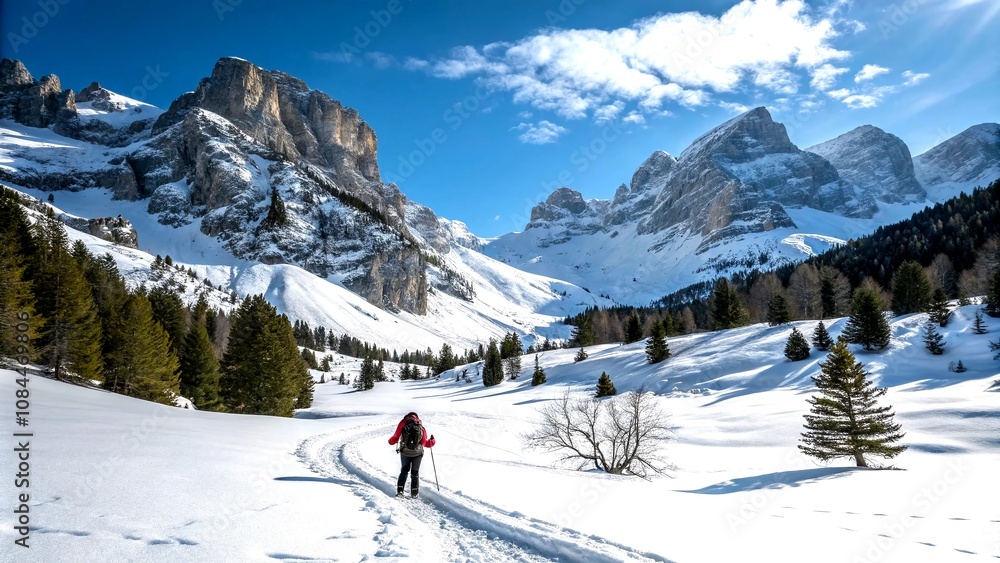 Hiker Snowshoeing Amidst a Winter Wonderland in the Vercors Mountains, France, Showcasing the Beauty of Alpine Adventures and the Thrill of Outdoor Exploration in Snowy Landscapes Hiker Snowshoeing Amidst a Winter Wonderland in the Vercors Mountains, France, Showcasing the Beauty of Alpine Adventures and the Thrill of Outdoor Exploration in Snowy Landscapes