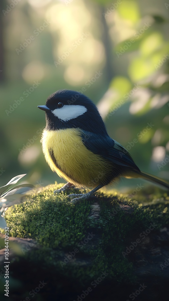 Obraz premium A tranquil Great Tit posing while perched on the earthy floor.