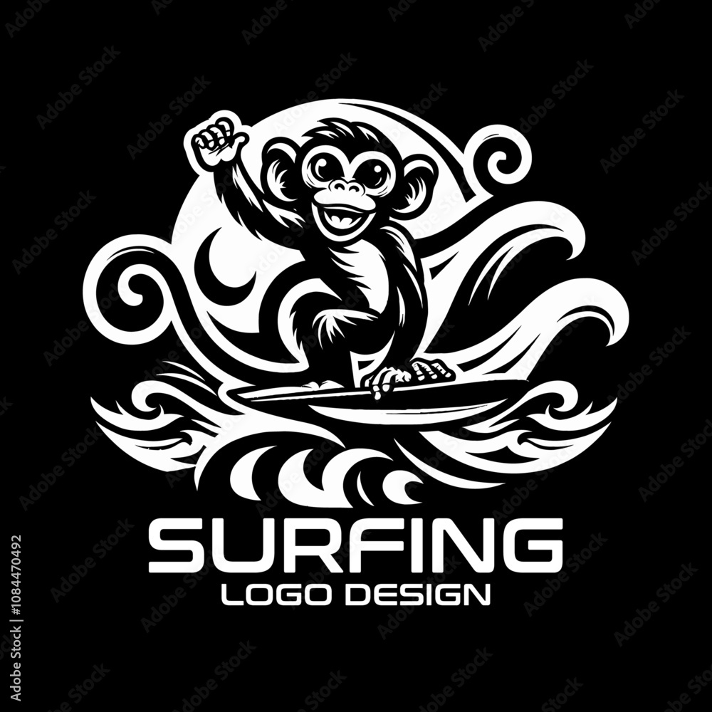 Surfing Monkey Vector Logo Design Surfing Monkey Vector Logo Design