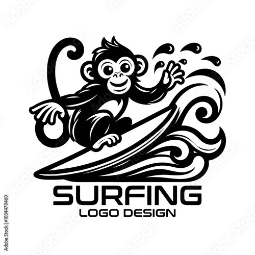 Surfing Monkey Vector Logo Design