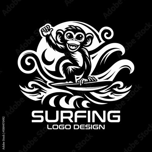 Surfing Monkey Vector Logo Design