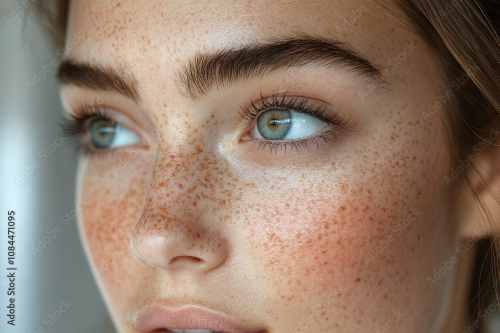 Fototapeta premium woman with red spots illustrating skin health issues. close-up shot highlighting various skin textures and conditions, emphasizing awareness and care for skin health