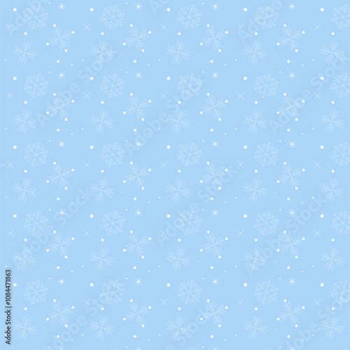 First snow background.Christmas snowflake repeat pattern. Seamless pattern of white snowflakes isolate on blue background.Vector graphic illustration background wallpaper for winter.