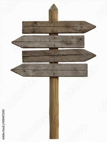 Rustic Wooden Signpost: A weathered wooden signpost with three arrows pointing in different directions, symbolizing choice, direction, and the journey ahead. 