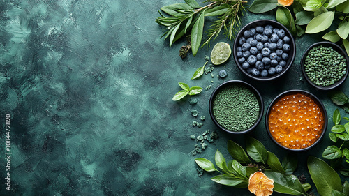 Wallpaper Mural Blue Background with Spices and Leaves Torontodigital.ca