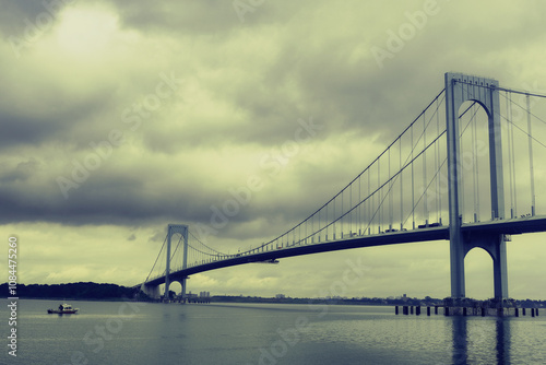 Whitestone Bridge with Approaching Ship and Dramatic Apocalyptic Light