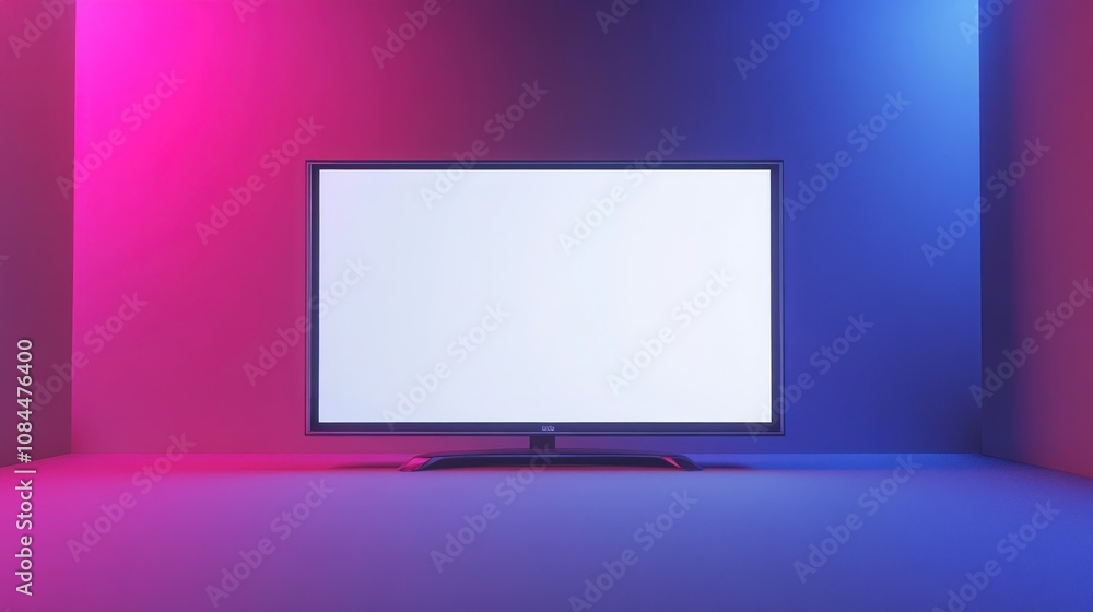 Modern Television Display in Neon Room Modern Television Display in Neon Room
