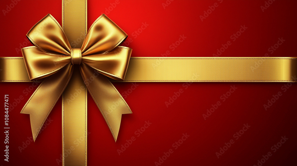 Bright red gift box tied with a shiny gold ribbon for celebrations and special occasions. Red card with a gold ribbon Bright red gift box tied with a shiny gold ribbon for celebrations and special occasions. Red card with a gold ribbon