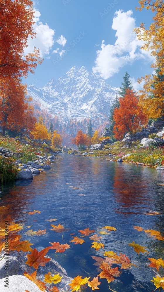 Autumnal Mountain River: A Breathtaking Fall Scene Autumnal Mountain River: A Breathtaking Fall Scene