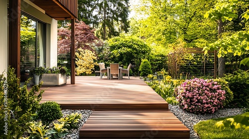 Backyard area featuring a spacious wooden deck for entertaining.