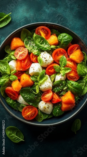 Vibrant Summer Salad with Fresh Mozzarella, Tomatoes, and Cantaloupe