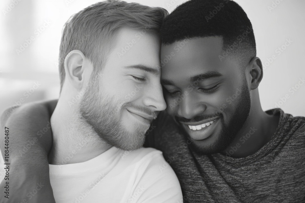Close-up of a happy couple embracing and smiling in black and white Close-up of a happy couple embracing and smiling in black and white