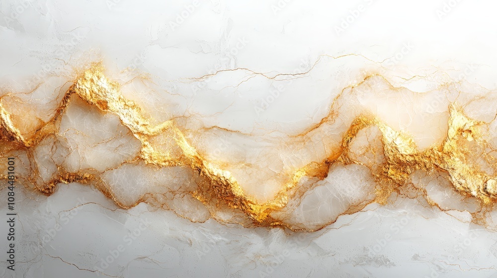 A marbled surface featuring white and gold veins, suitable for design and decoration. A marbled surface featuring white and gold veins, suitable for design and decoration.