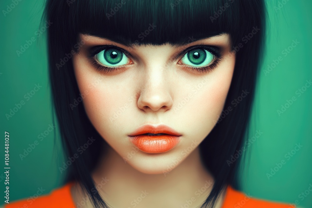 Striking portrait of a woman with bold eyes and vibrant lips Striking portrait of a woman with bold eyes and vibrant lips