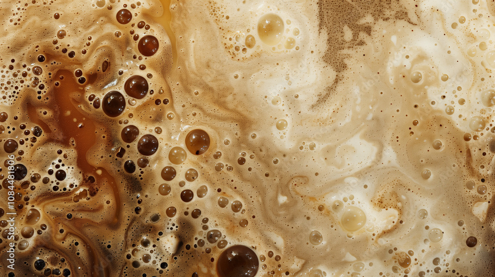 Top view of the surface texture of hot coffee with cream Top view of the surface texture of hot coffee with cream