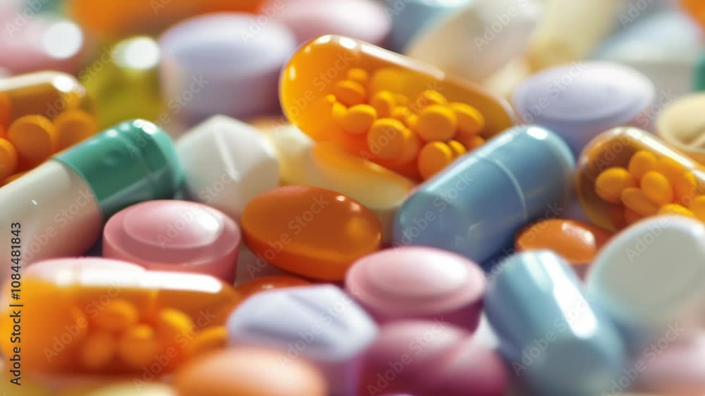 Numerous colorful pills and capsules are creating a vibrant and textured background, highlighting the pharmaceutical industry and medical treatments Numerous colorful pills and capsules are creating a vibrant and textured background, highlighting the pharmaceutical industry and medical treatments