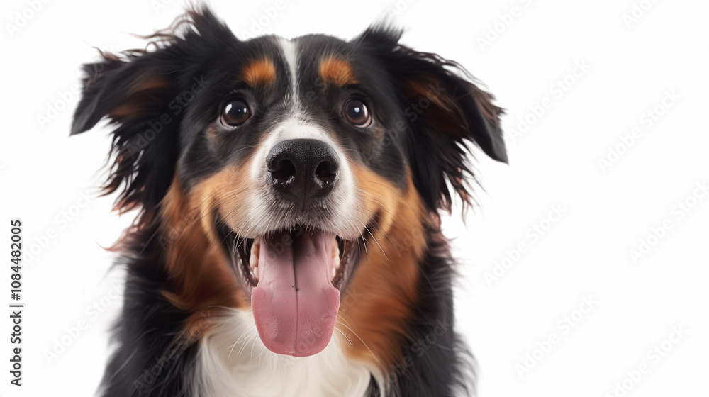 Australian shepherd dog with its tongue out isolated on white Australian shepherd dog with its tongue out isolated on white