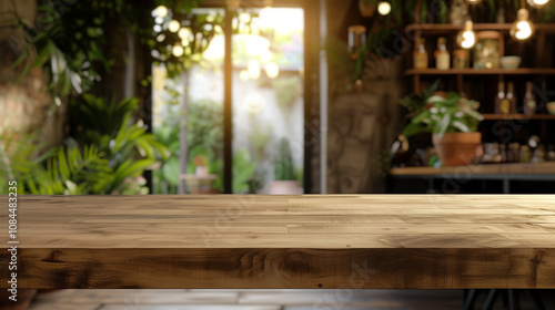 Empty beautiful wood tabletop counter in interior coffee shop for product display