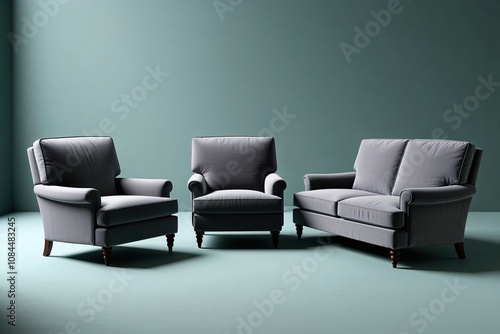 Wallpaper Mural Vintage Grey Armchair and Sofa Set Isolated 3D Render of Stylish Comfortable Furniture Torontodigital.ca