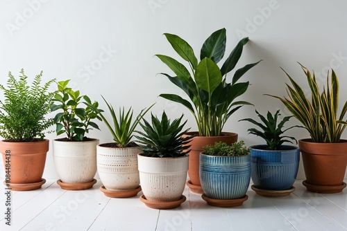 Stunning Ceramic Potted Plant Collection on White Background