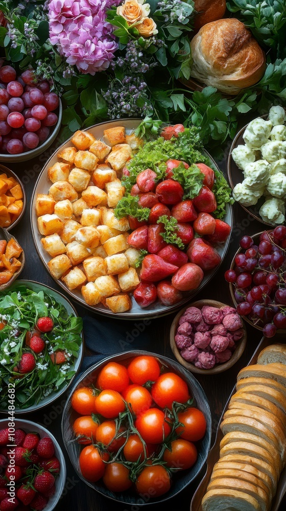 A Colorful and Delicious Food Spread: A Feast for the Eyes and Palate A Colorful and Delicious Food Spread: A Feast for the Eyes and Palate