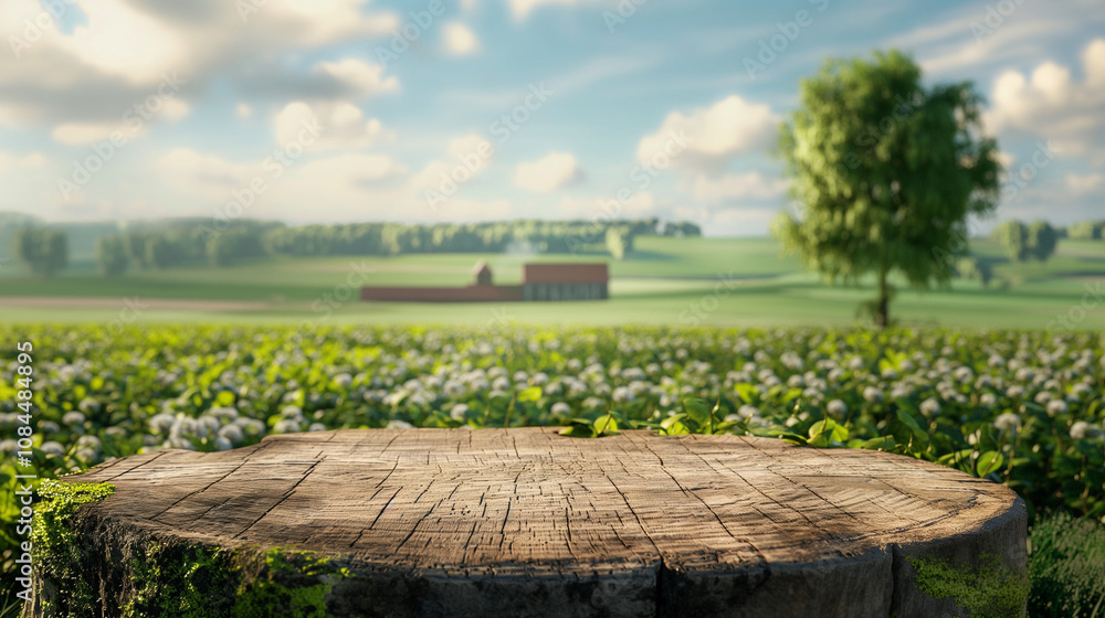 3D background for product presentation green field with stump 3D background for product presentation green field with stump