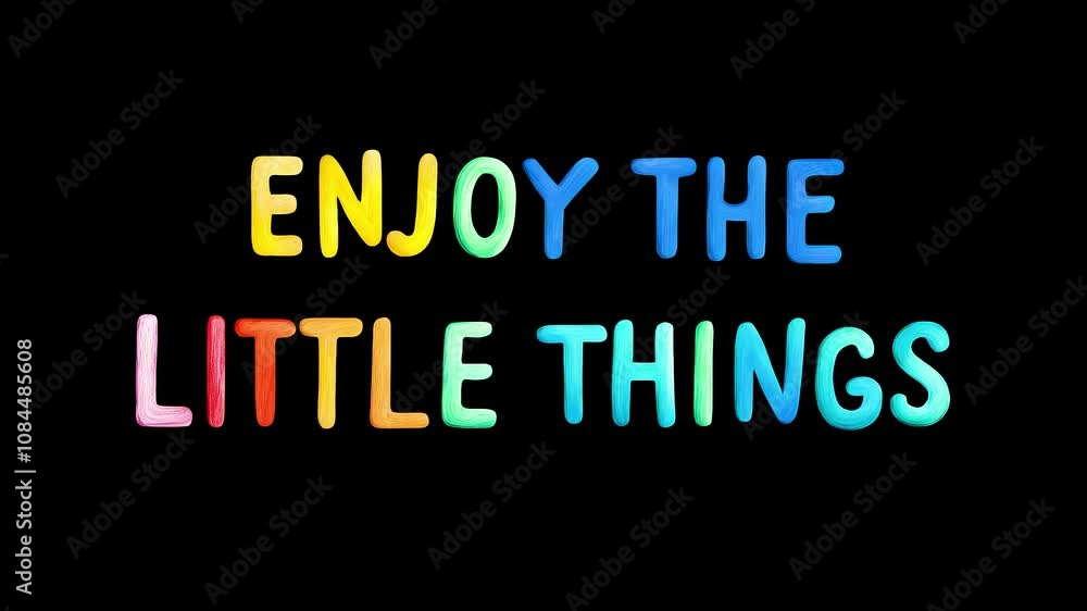 Positive motivational phrase “Enjoy the little things” colorful frase on black background Positive motivational phrase “Enjoy the little things” colorful frase on black background