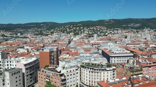 Aerial video of Trieste filmed with drone. Port, city center and architecture