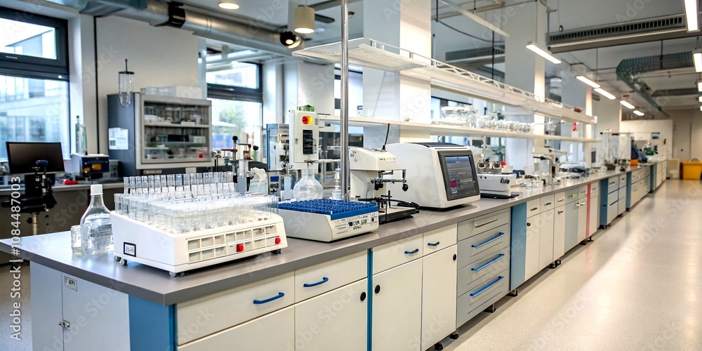 Modern Scientific Laboratory Featuring Advanced Equipment with a Focus on Precision Instruments, Glassware, and Innovative Technology Under Soft Lighting in a Tilt-Shift Perspective Modern Scientific Laboratory Featuring Advanced Equipment with a Focus on Precision Instruments, Glassware, and Innovative Technology Under Soft Lighting in a Tilt-Shift Perspective
