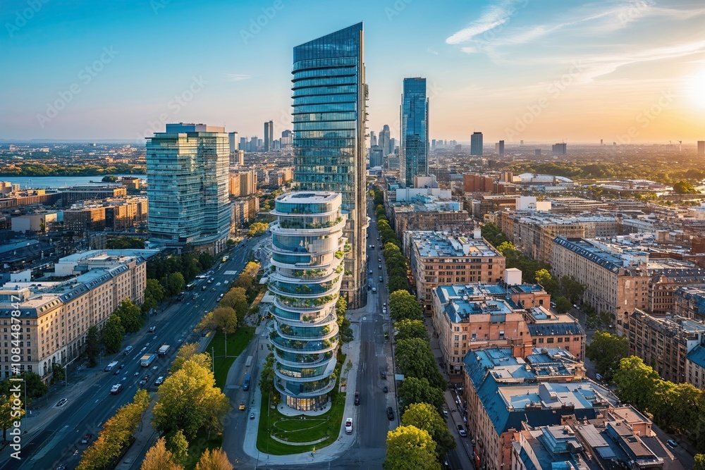 Naklejka premium Sustainable Urban Landscape: Smart Cities for Waste Reduction, Energy Transition, and Environmental Impact