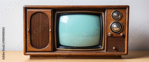 Retro wooden TV box cut out with frame screen photo