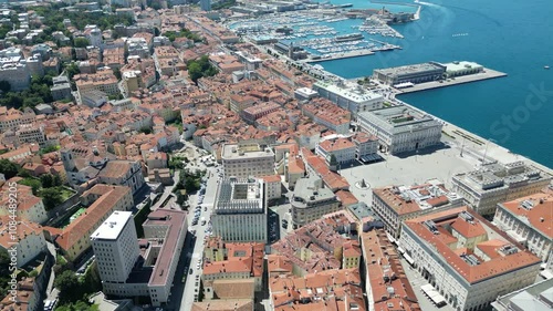 Aerial video of Trieste filmed with drone. Port, city center and architecture